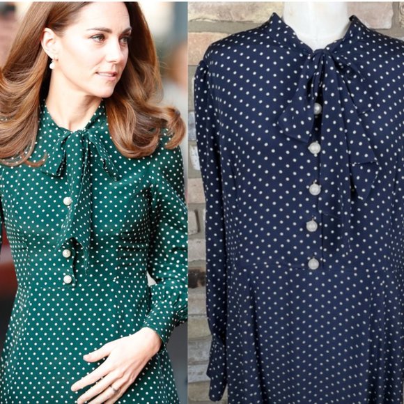 LK Bennett Dresses & Skirts - LK BENNETT navy white polka dot silk Mortimer dress in Sloane Blue